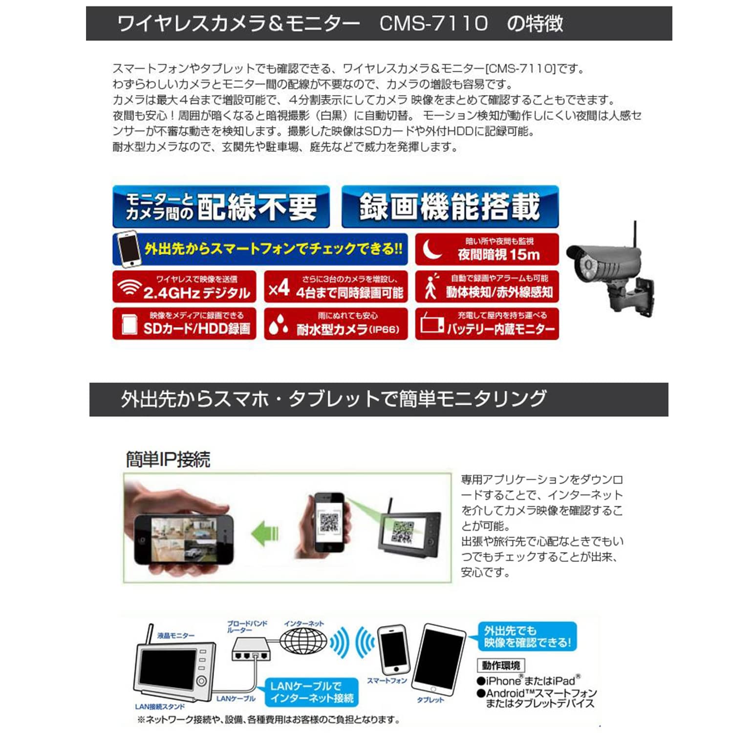 Amazon.co.jp: エルパ(ELPA) ワイヤレス防犯カメラ モニターセット 