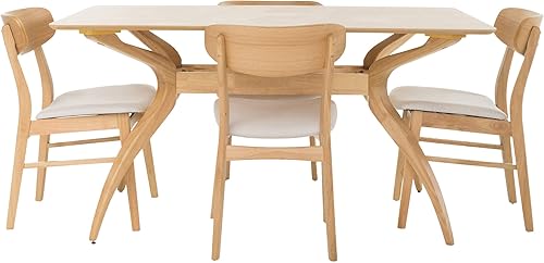 Miniatura 2 de Christopher Knight Home Lucious - Juego de comedor rectangular de patas curvas, juego de 5 piezas, roble natural y beige claro