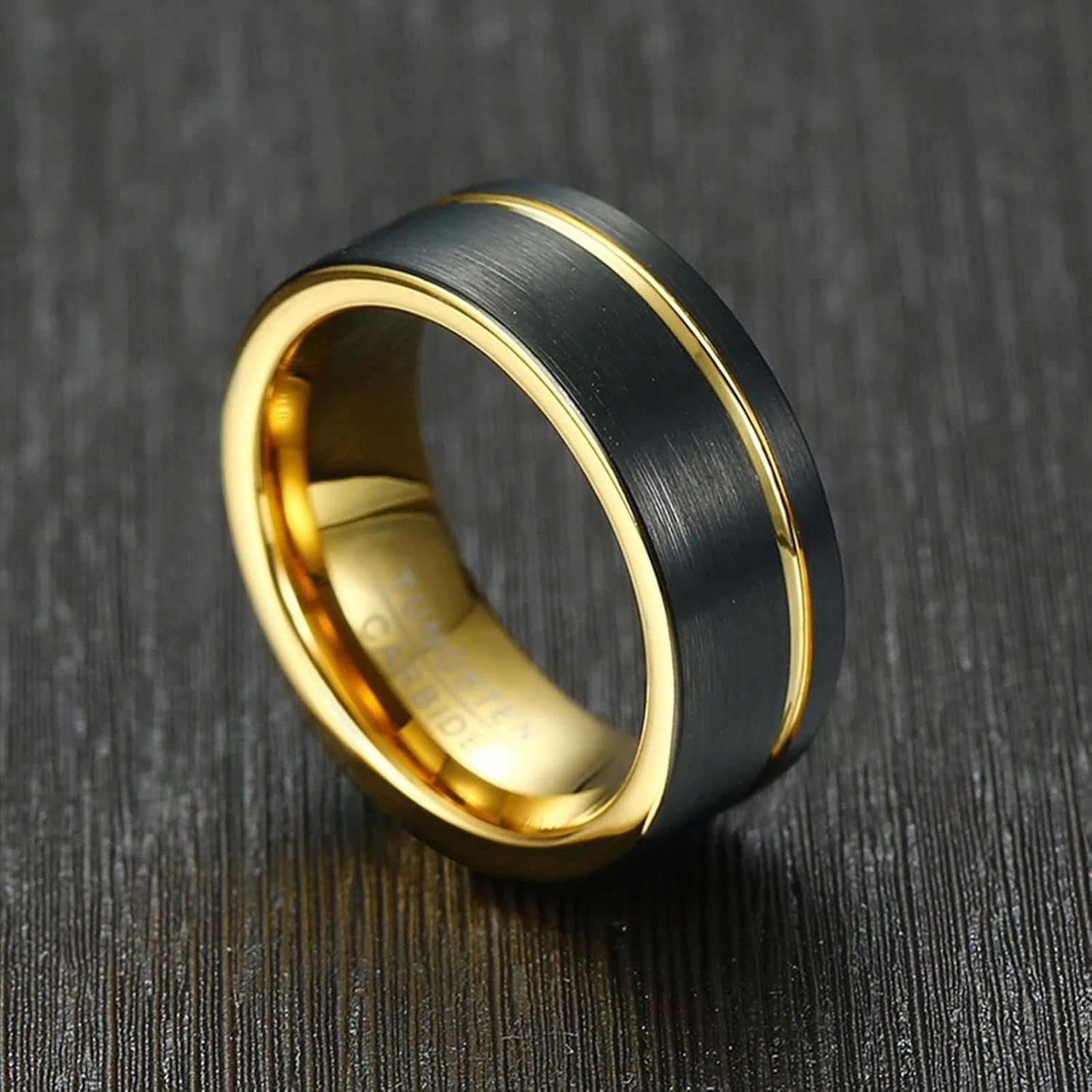 Wedding Bands Engraving Wedding Ring Men and Women,Ring Tungsten Wedding Black Gold Ring Round White Cubic Zirconia Rings for Couples