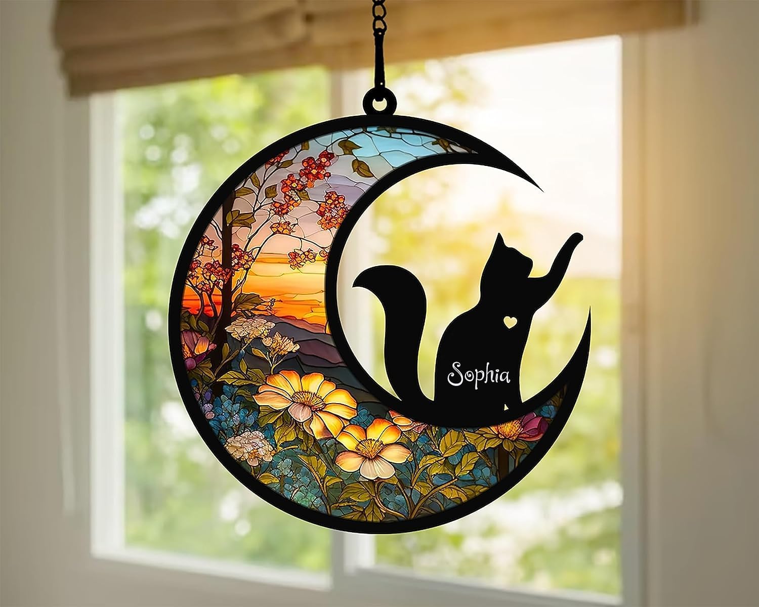 NAZENTI Cat Memorial Suncatcher, Personalized with Name and Cat Breeds, Loss of Pet Sympathy Suncatcher Gifts for Cat Lovers, Cat Sympathy Gift, Remembrance Gifts, Memorial Day Decorations Design 01 - Image 3