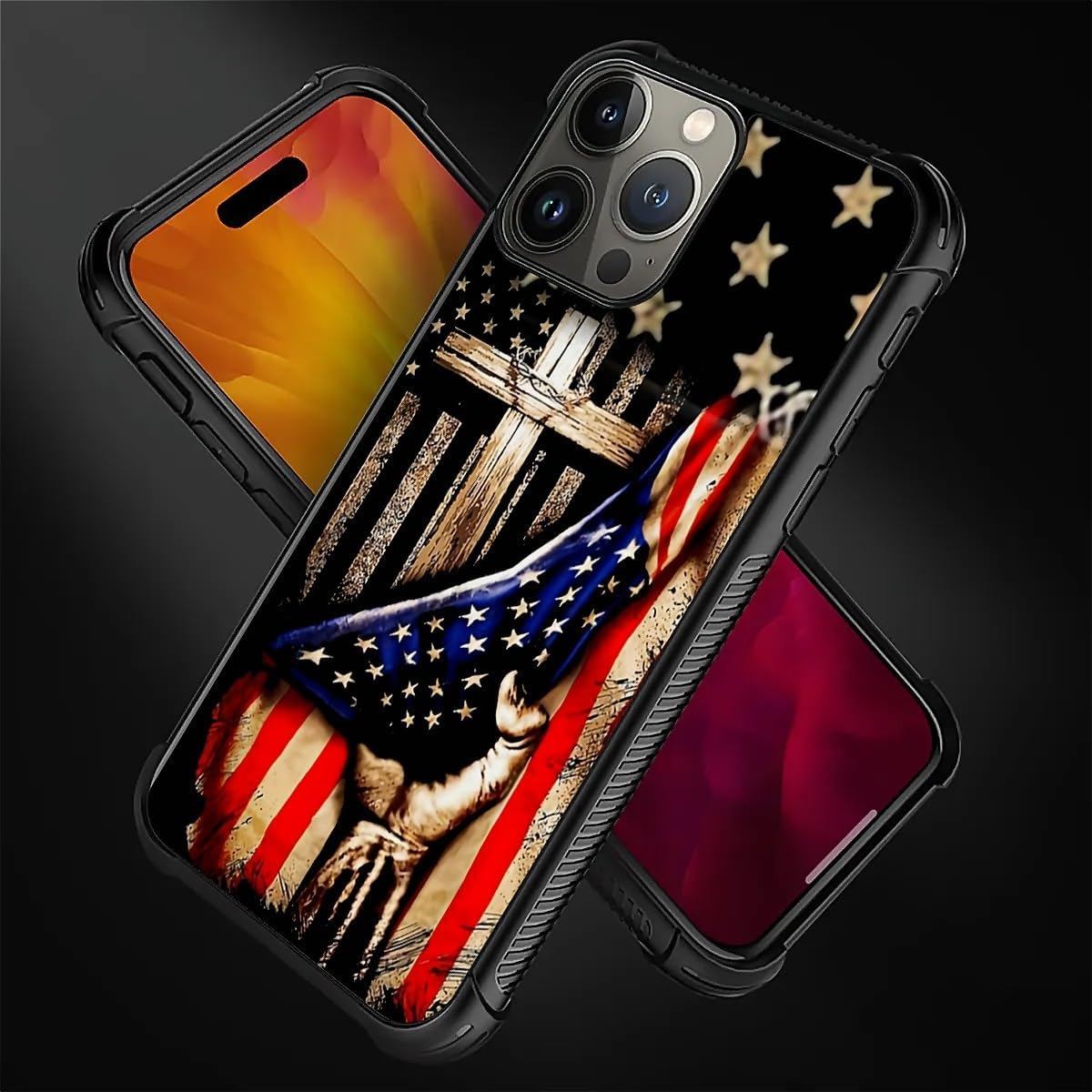 DAIZAG Compatible with iPhone 16 Pro Max Case,All-Round Protection Shockproof Anti-Scratches TPU Cover,Cases for Man Woman-Wooden Cross Power American Flag - Image 5