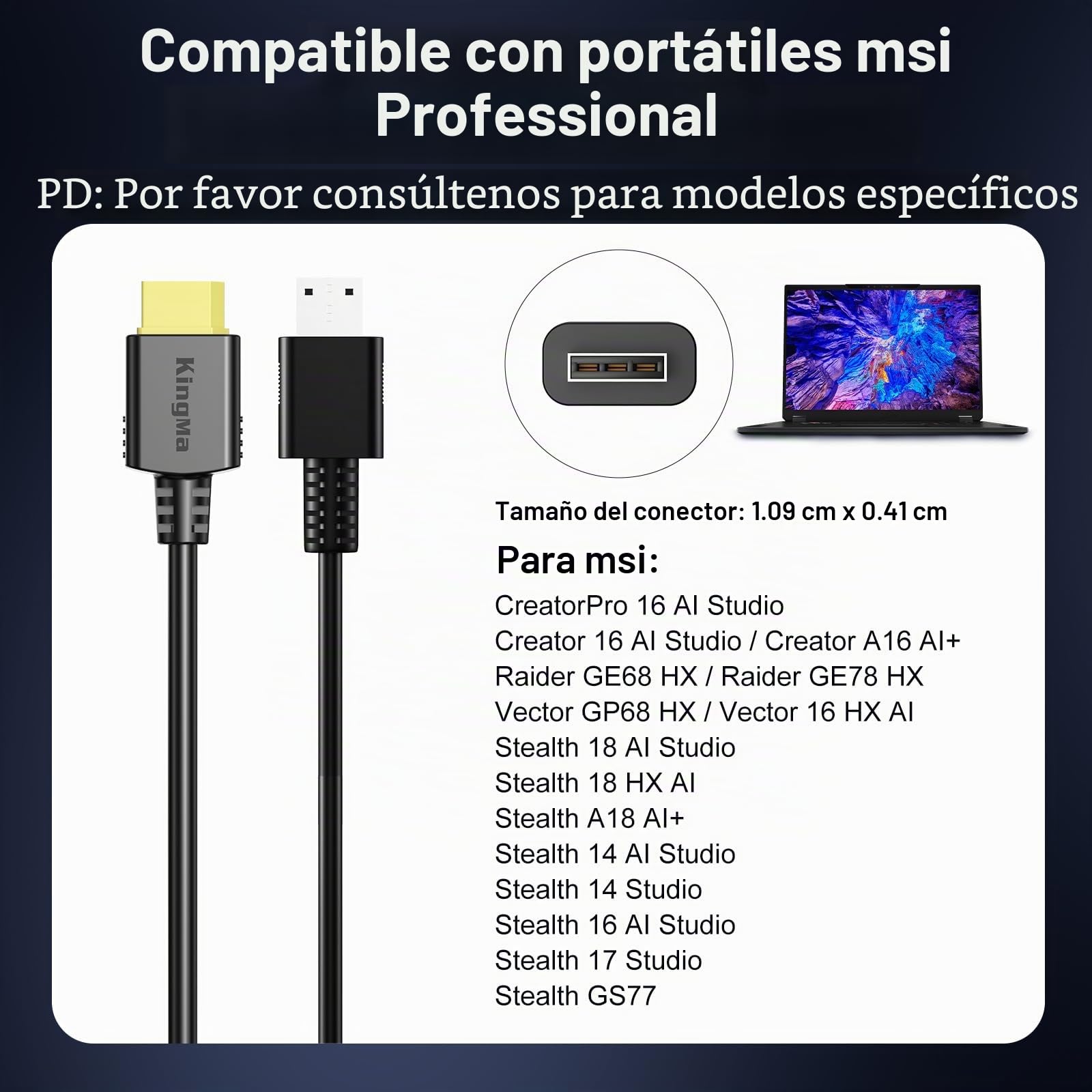 330W (20V/16.5A) Gaming Laptop Charger para MSI Vector GP6,PD 3.0 Cargador rápido Compatible con Cable de 11-40mm para Titan GT77 HX/Raider GE78 HX/StealthGS77/ Pulse GP68 HX