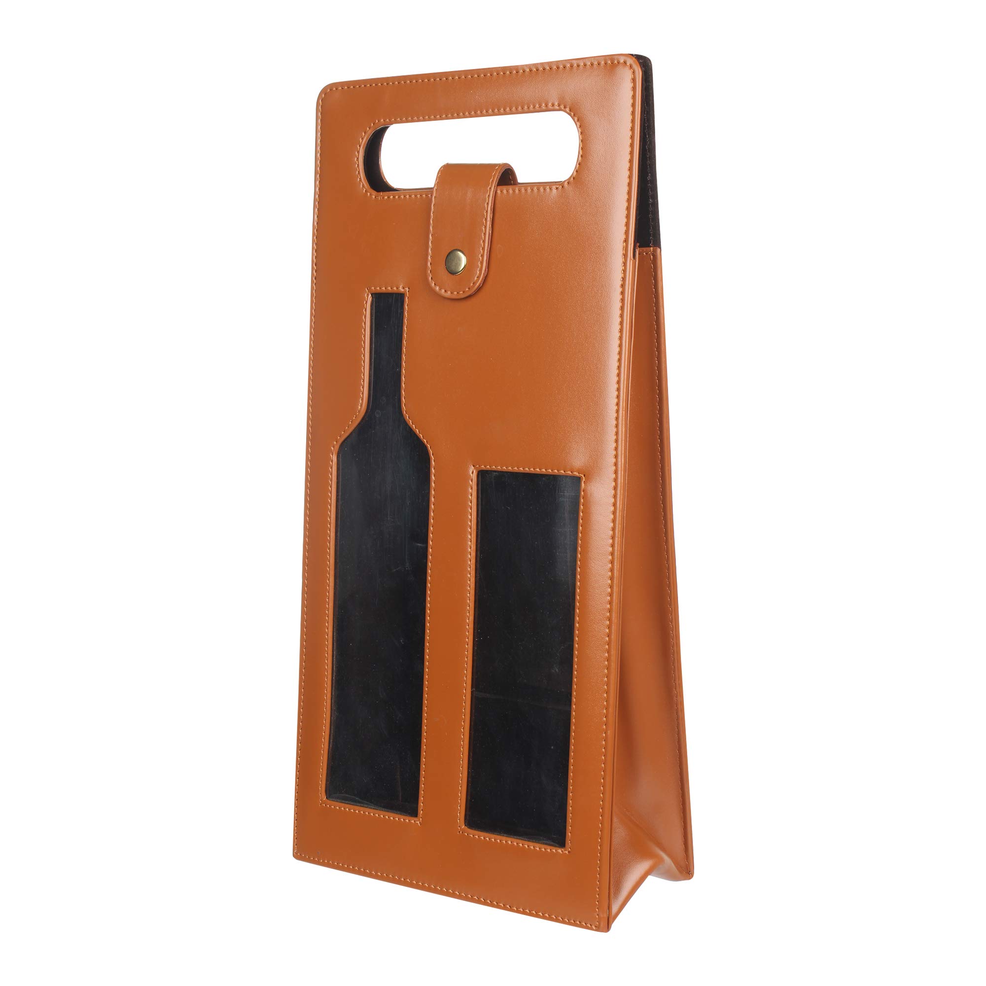 Dazzer PU Leather Double Wine Bottle Holder (Brown) 3