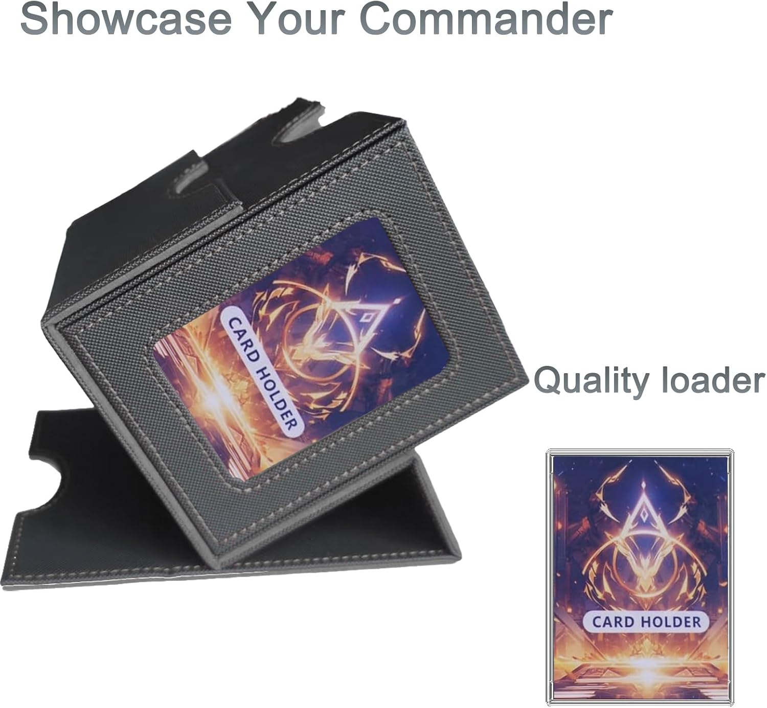CMFYlive Card Deck Box for Commander Deck Box MTG Deck Box Fits 100 Double Sleeved Cards, Magic Commander TCG Card Storage Box with 2 Dividers,Drawstring Bag and 1 Toploader (Black/Grey)