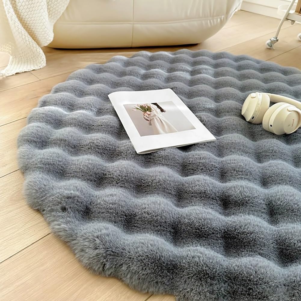 Runder Teppich, rutschfest, maschinenwaschbar, 70 cm, grau, für Wohnzimmer und Schlafzimmer, perfekt für Flur und Heimdekoration