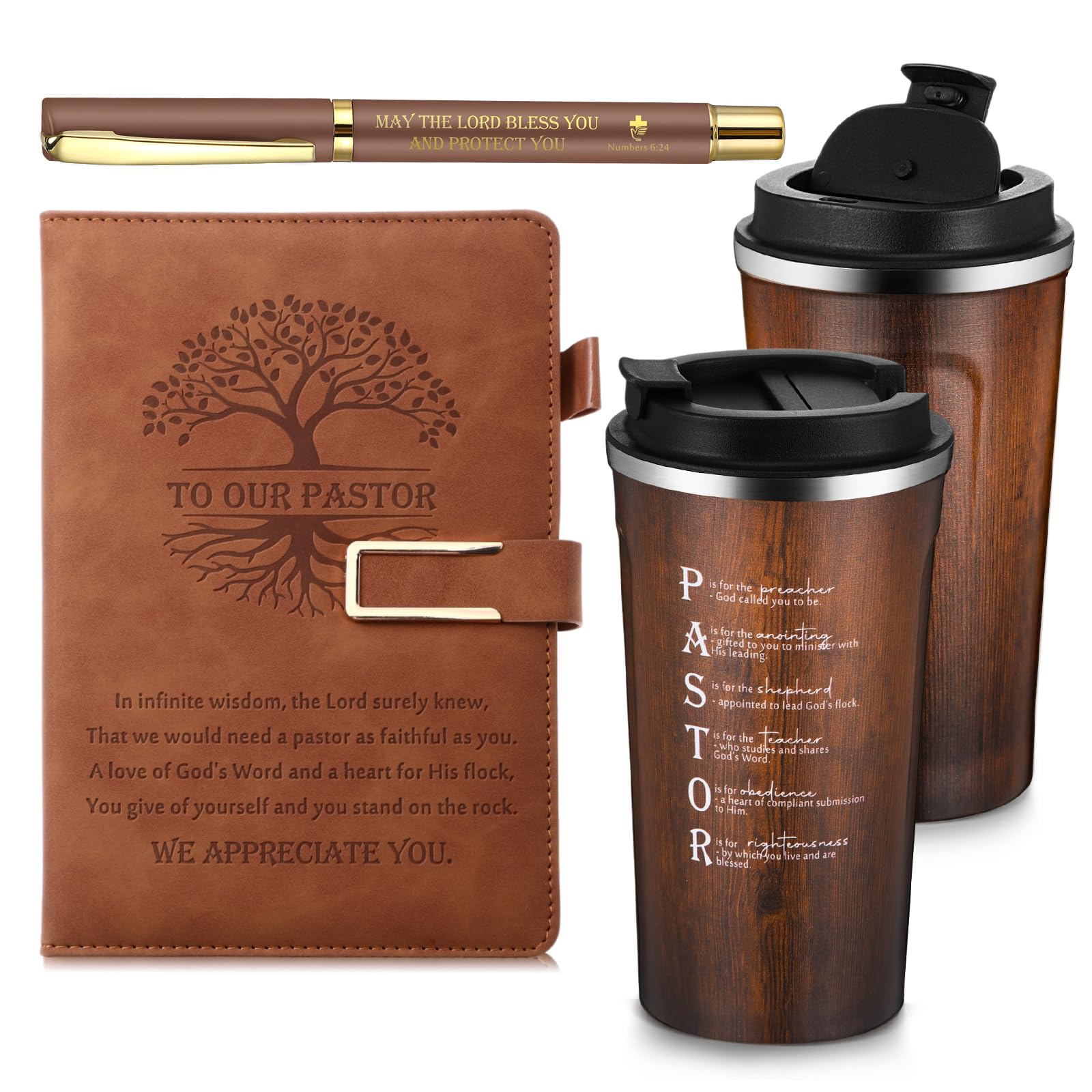 Skybooly 3 Pcs Pastor Appreciation Gifts Set - 17 oz Stainless Steel Tumbler, A5 Journal Notebook and Inspirational Ballpoint Pen for Pastor