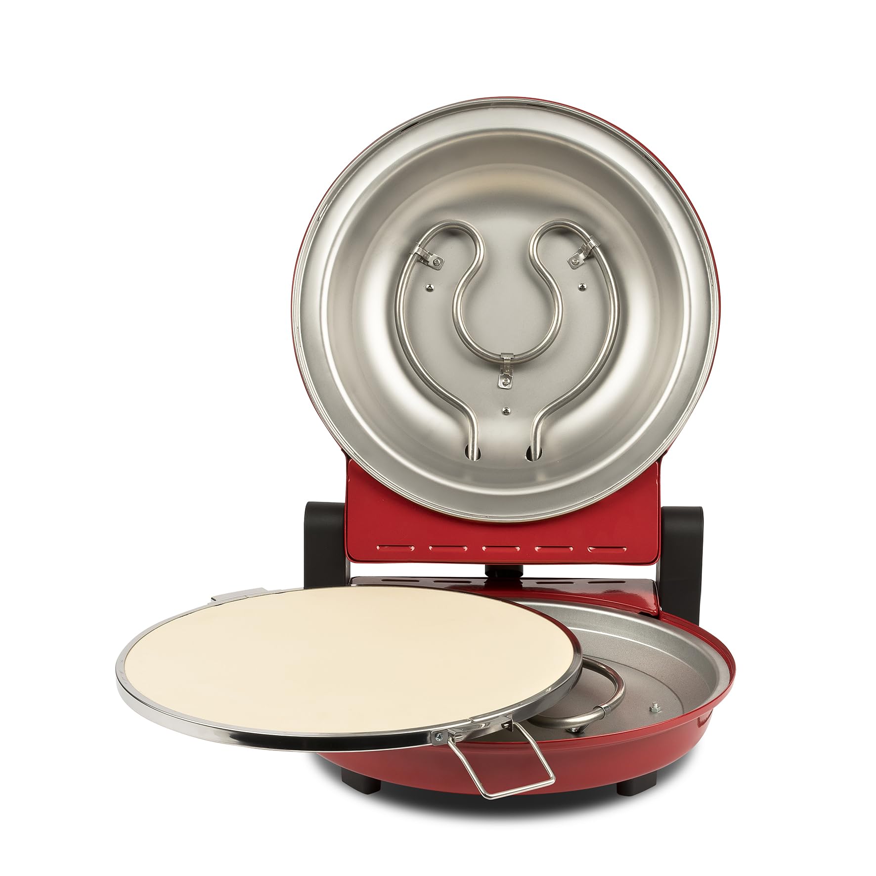 Girmi FP50 Four à pizza Quisipizza, 1800 W, 420°C, Parois froids, Pierre réfractaire détachable de 31 cm, Minuterie, Double résistance, Livre de recettes inclus, Rouge