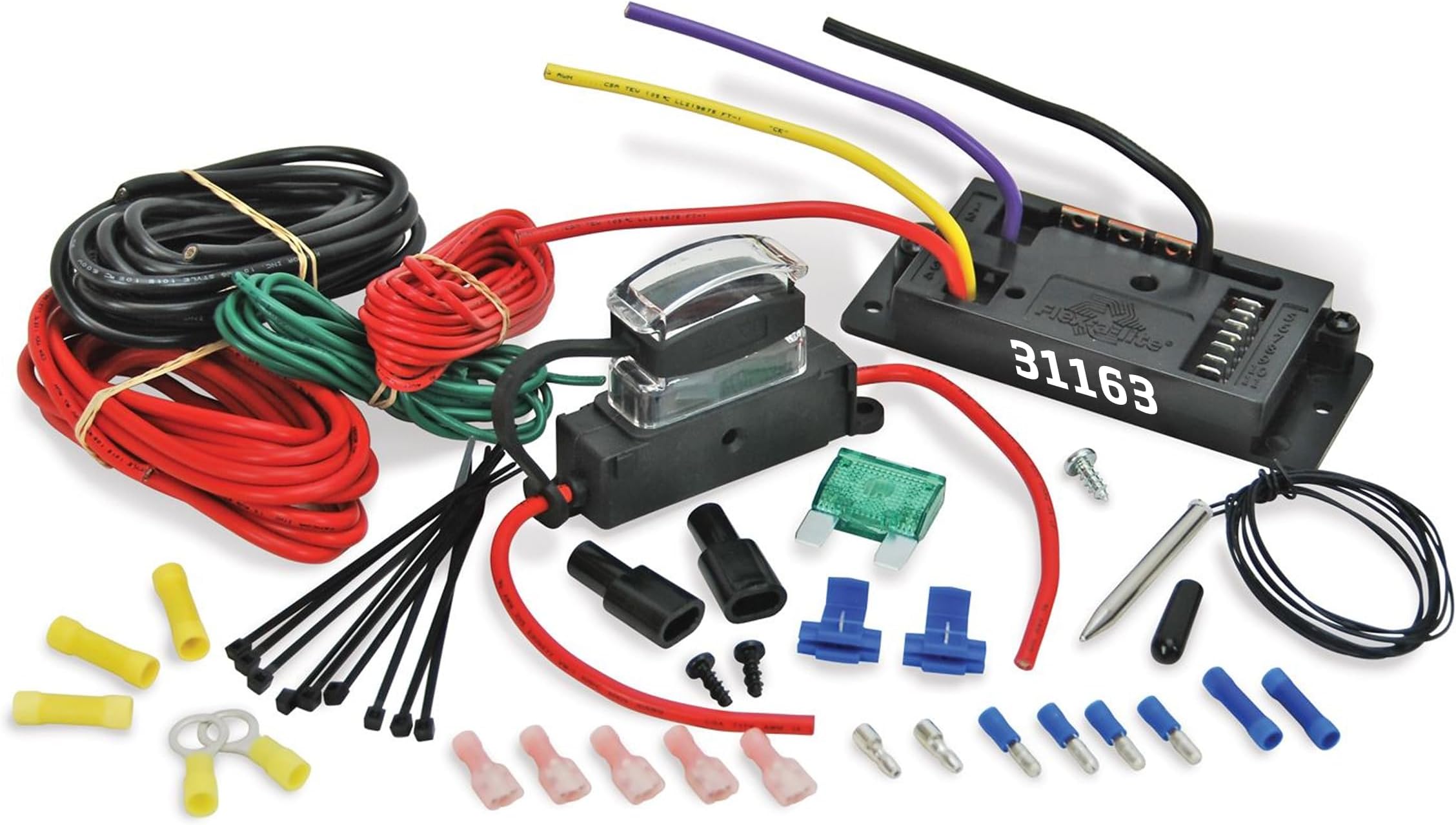 Flex-A-Lite Variable Speed Controller and Relay Kit with Thread-In Temperature Sensor, Fan Controller With Temperature Probe (31163), Black