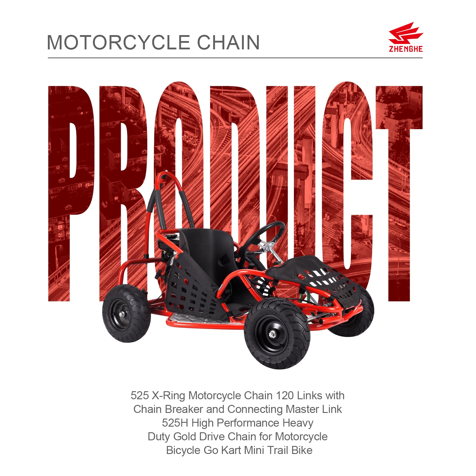 Catena 525 X-Ring per moto, 120 maglie con collegamento Master Link 525H, ad alte prestazioni, resistente, catena di trasmissione in oro per moto, bici, go-kart, mini bici da trail