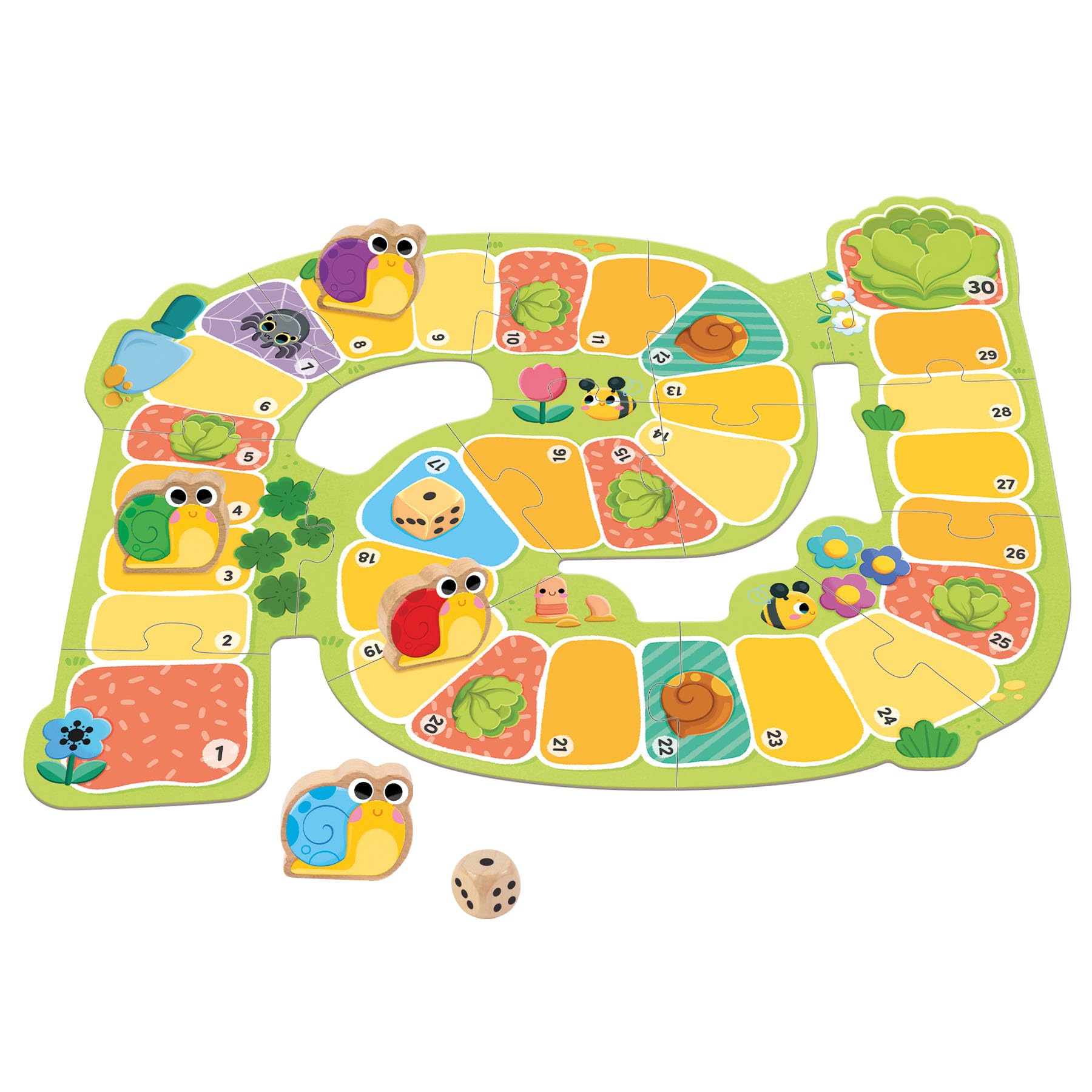 Goula Snail Race – Carrera de Caracoles, Juego de Mesa para Niños a Partir de 3 Años – Cooperativo o Competitivo con Figuras de Madera y Dado – Aprendizaje de Números y Estrategia para Niñas y Niños