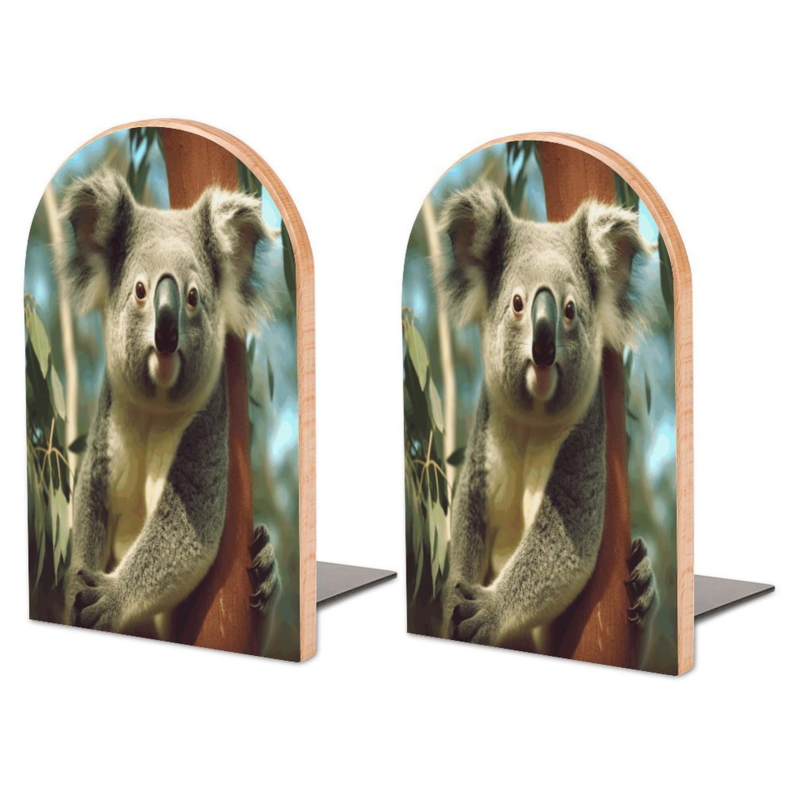 Wood Bear Koala Book Ends for Shelves Non-Slip Bookends Heavy Duty Wooden Bookend Support Office Book Stopper Large Sturdy Book Ends for Home Office and Library 1 Pair