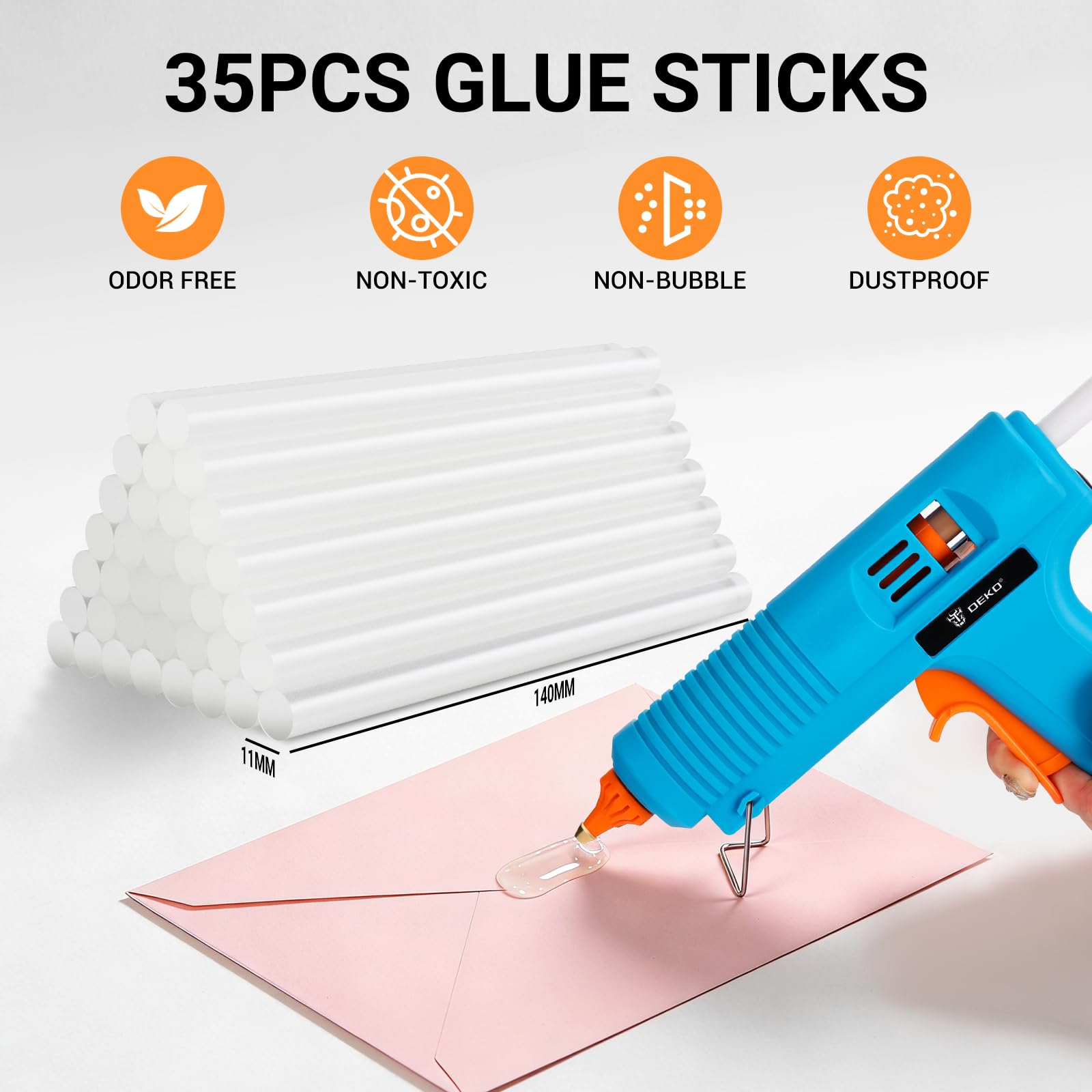 DEKOPRO 150W Pistolet à Colle Chaude: Pistolet à Colle Électrique Compact avec Plateau de Support et 35 Barres de Colle, pour DIY, Arts, Bricolage, Bureau, École, Réparations Maison