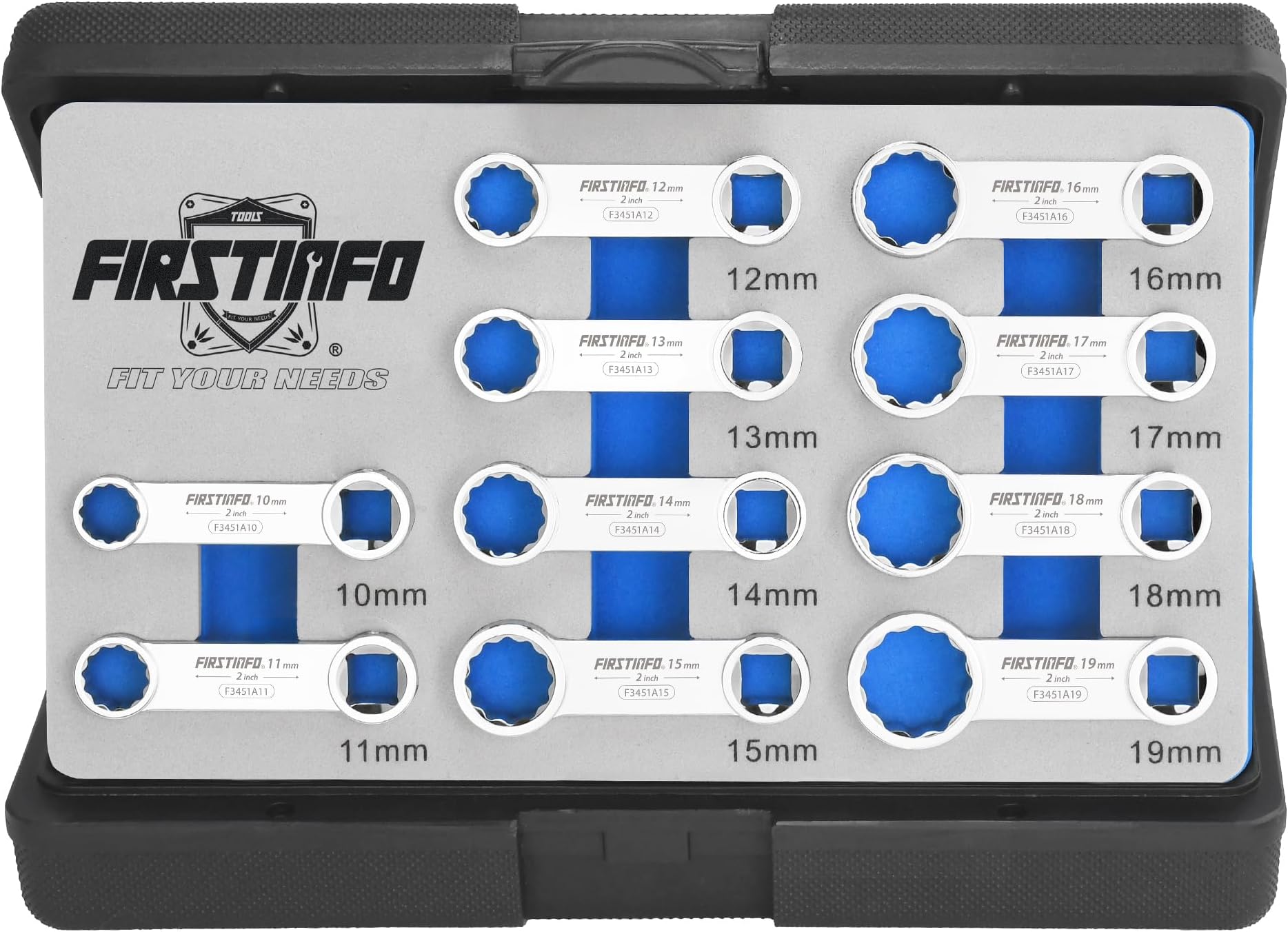 FIRSTINFO 3/8-inch Drive Metric Box End Torque Adapter Adaptor Set, 12 Point, 10 PCS w/Blow Case