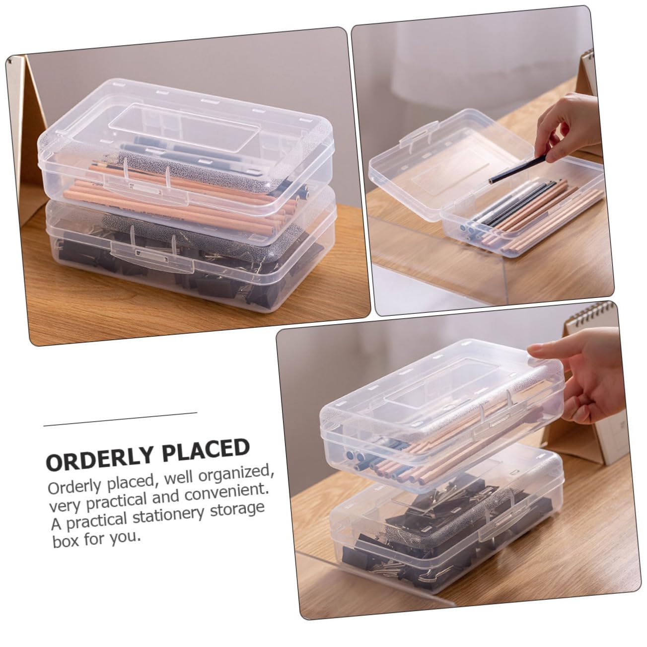 6piezas Estuche De Lápices Transparente Apilable Organizador De Material Escolar para Estudiantes Caja De Almacenamiento Práctica para Escritorio y Mochila