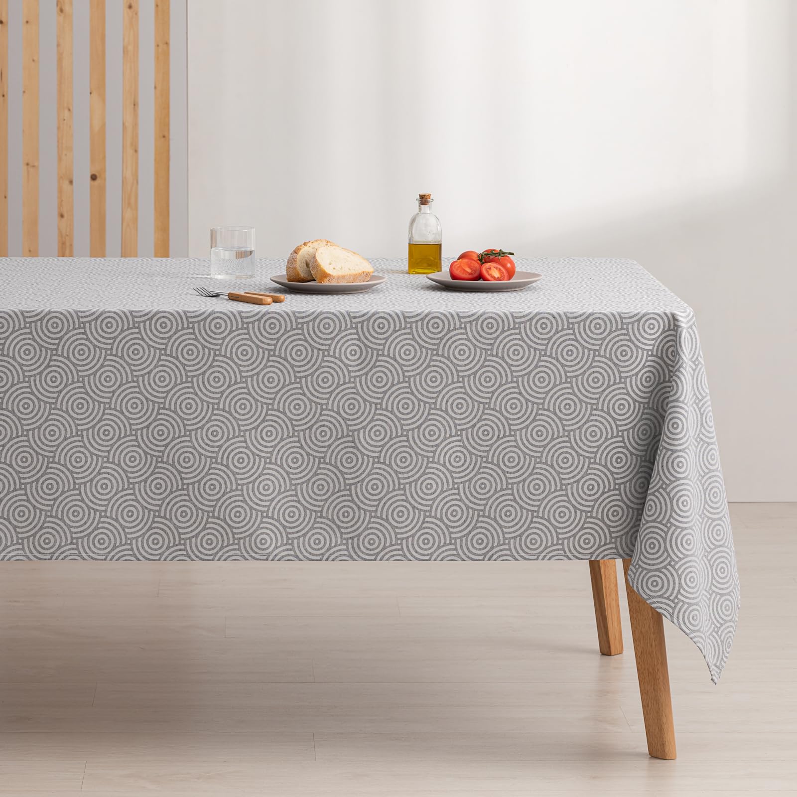 GAMUSI Anti-Stain Tablecloth Rectangular Jacquard Waterproof Table 140 x 300 cm, Fabric Touch, Grey - Ring - Image 3