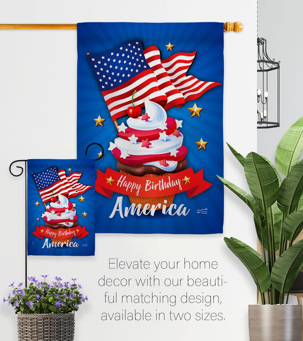 'Happy Birthday' flaga domu Ameryka - zestaw kołków patriotyczny czwarty lipca Dzień Niepodległości fajerwerki grill Stany Zjednoczone Ameryki - baner mały ogród podwórko prezent dwustronny
