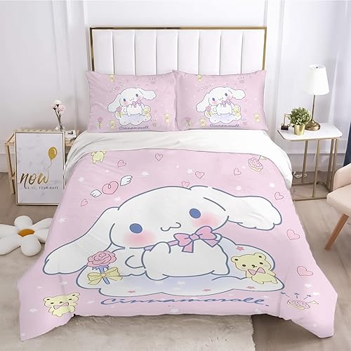 Juego de funda de edredón de 3 piezas de anime con 1 bonita funda de edredón de dibujos animados + 2 fundas de almohada, juego de ropa de cama de