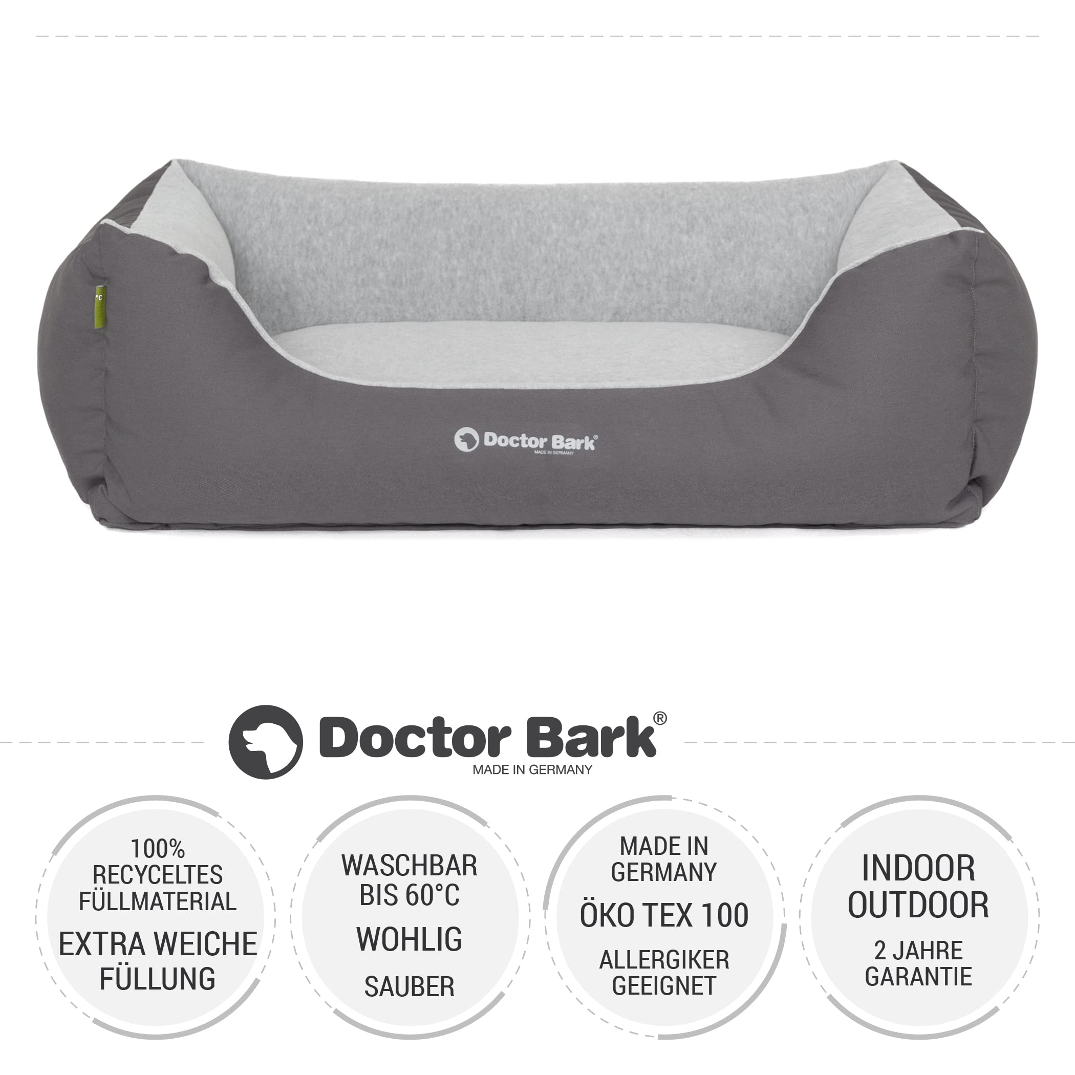 Doctor Bark Hundebett Kleine Hunde - Hundekörbchen Flauschig und Weich - Waschbar, Strapazierfähig, Kuschelig - Made in Germany - GreenLabel (S - 74x55 cm, Grau)