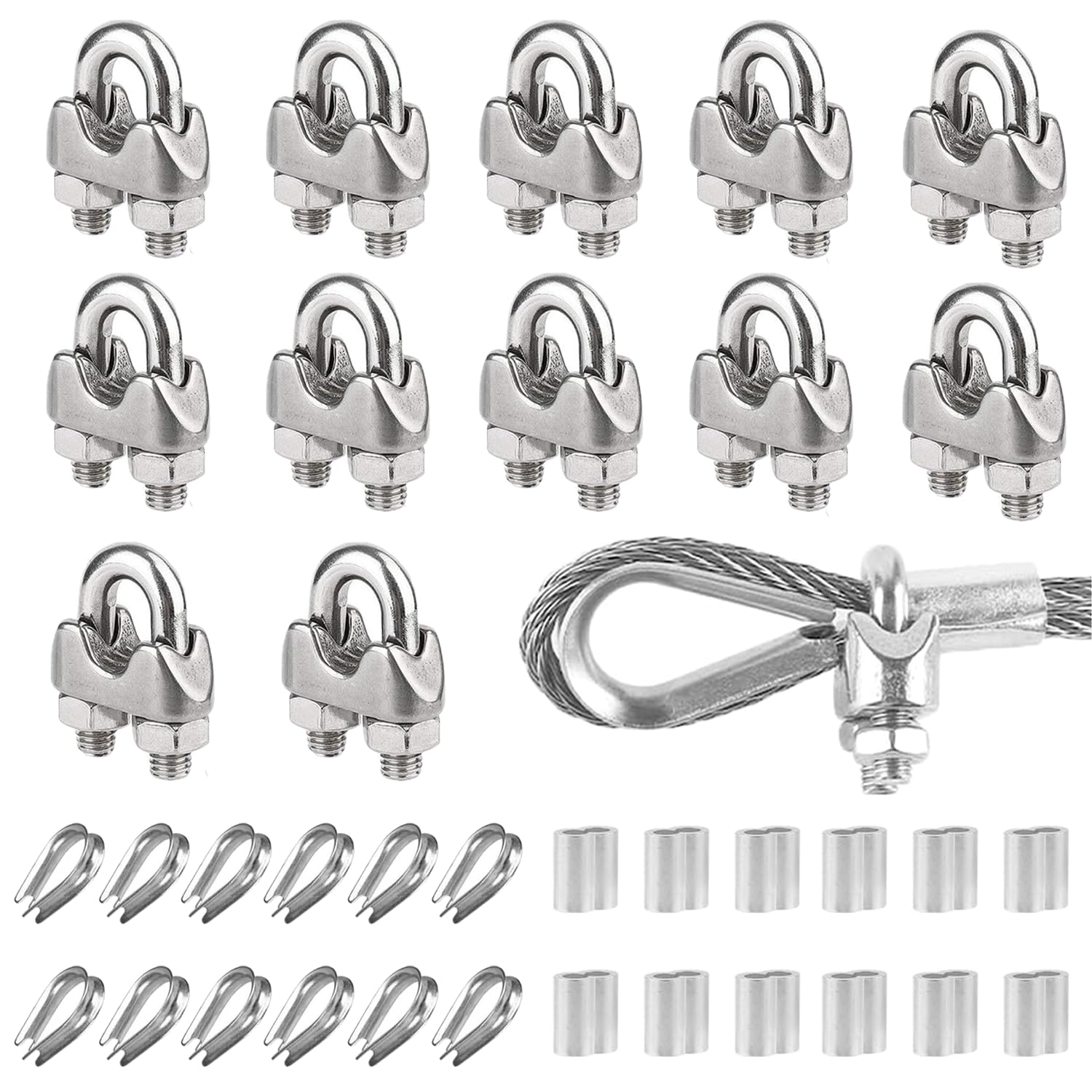 Rxkfigx 36 Pcs Wire Rope Clip M3 Cable Clamp,Stainless Steel Rope Grips, For Ø 3Mm Wire Rope Cable U-Shape Bolt Saddle Fastener For Tensioning Wire Ropes, For Industry Household Transportation Etc