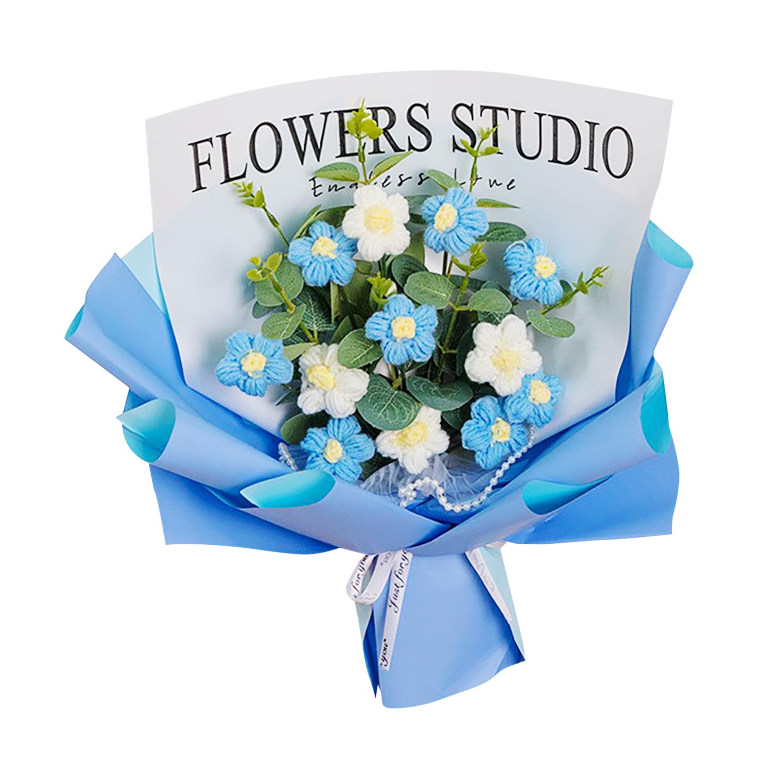 CVJdfhRE bridal bouquet， Handcrafted Artificial Crochet Daisy Flower Bouquet, Blue, 37cm x 27cm 15cm, Rustic Country(Blue)