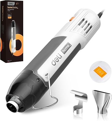 DELI Mini pistola de calor, 350 W, doble temperatura, 500 842  (500.0 F842.0 F) con reflector y boquillas adicionales, cable de 6 pies, protección