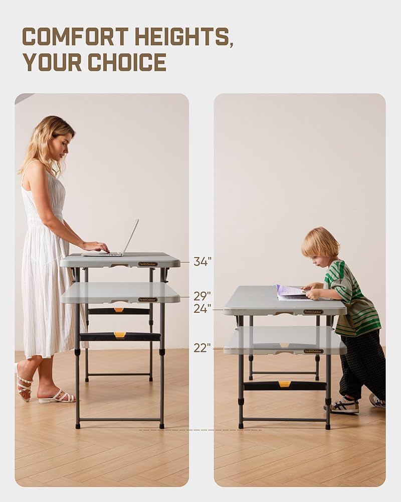 ID　217938　折テーブル Amazon.com: FanttikOutdoor Folding Table 4 Foot, Effortless Quick