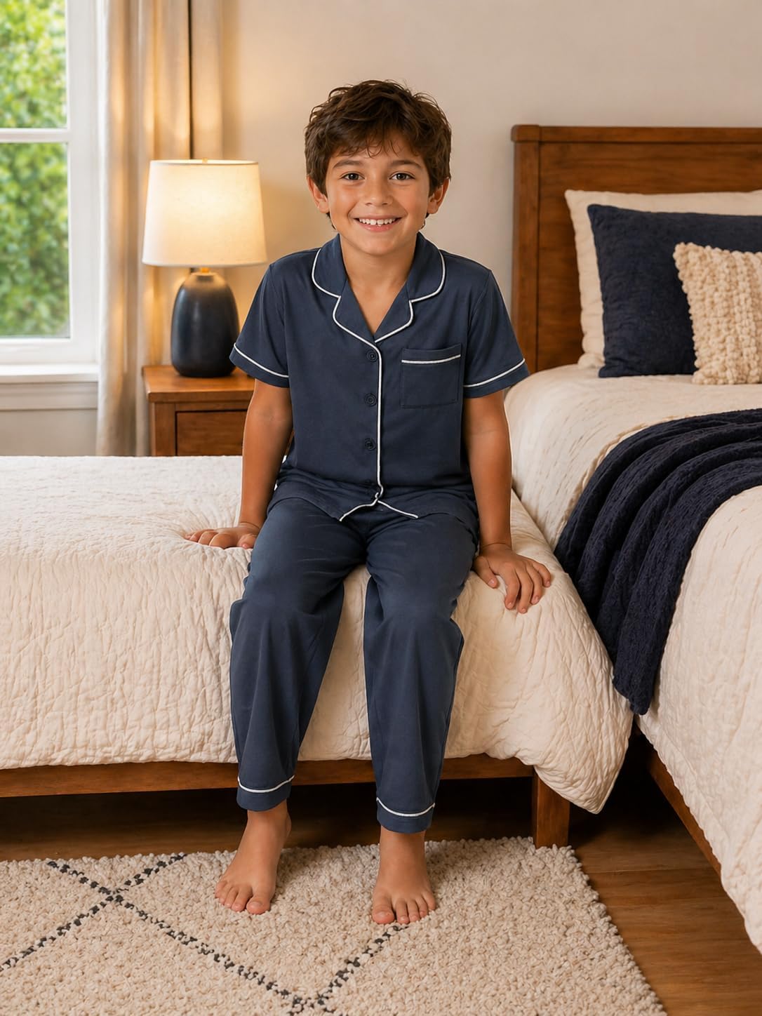 GUISBY Kids Rayon of Bamboo Pajamas Set Short Sleeve Button Down 2 Piece Ages 5-14
