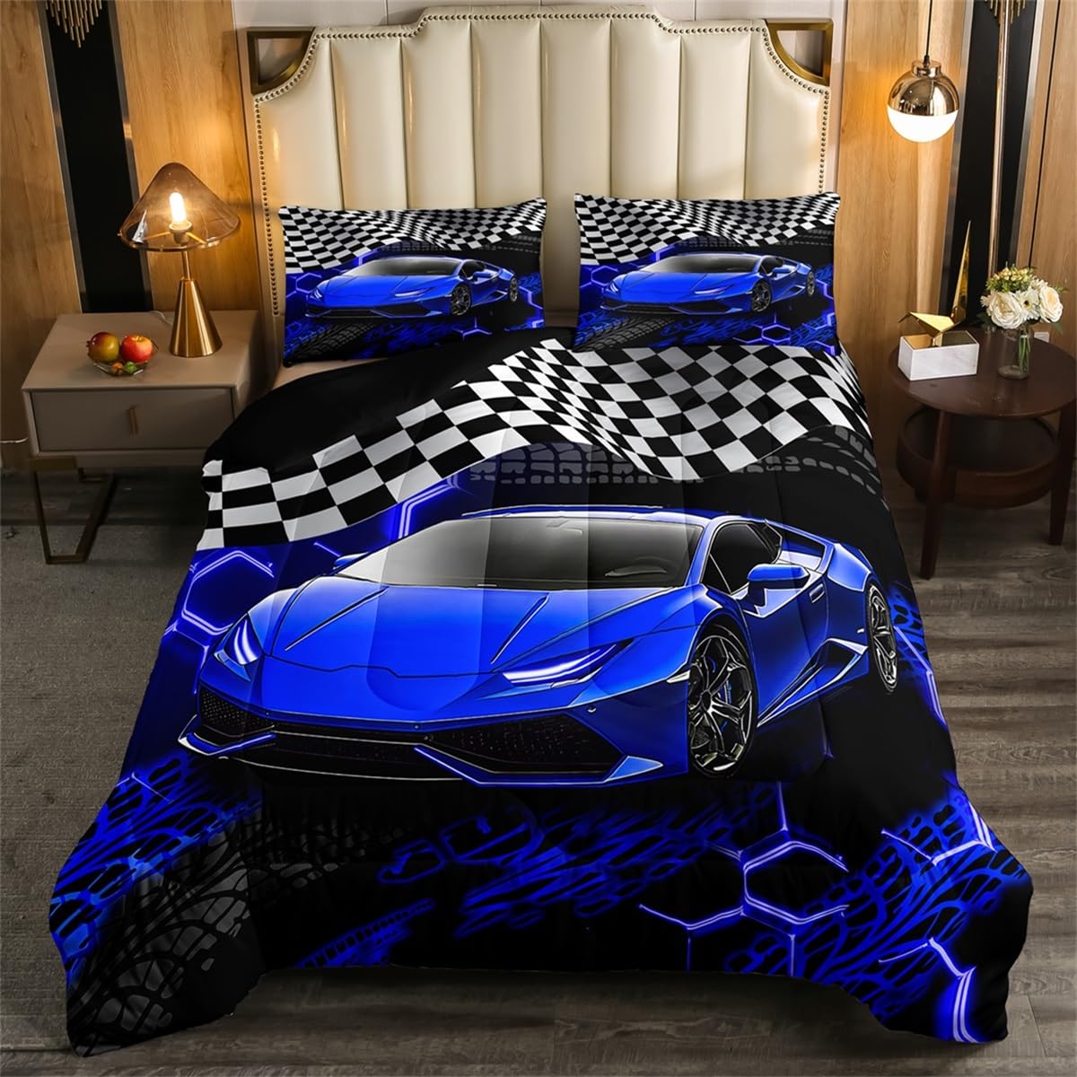 Edredón suave de deportes con diseño de coche de carreras para adolescentes