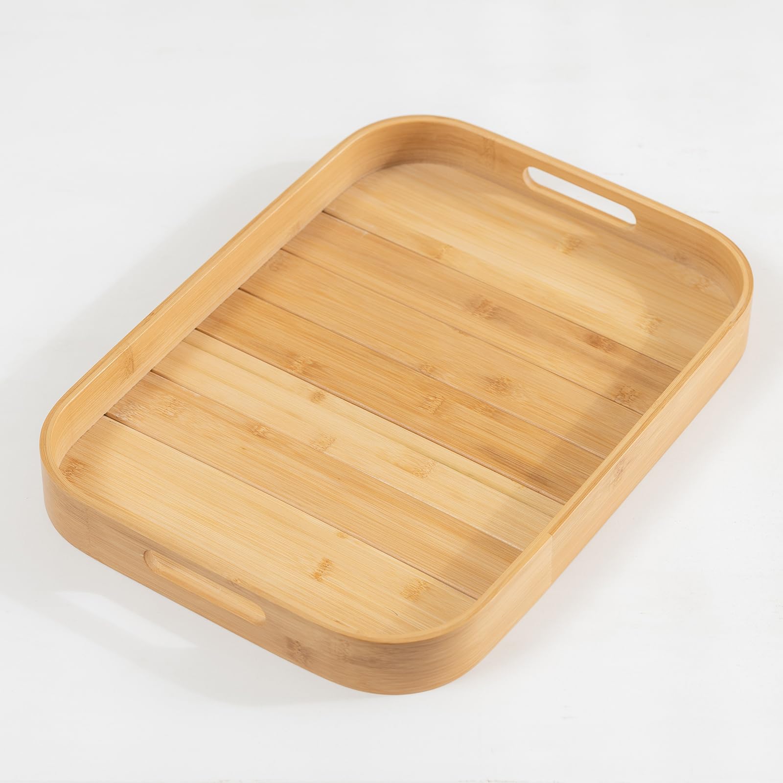 Plateau de service en bambou avec poignées, plateau moderne pour table basse ottomane, plateau de service décoratif pour petit déjeuner