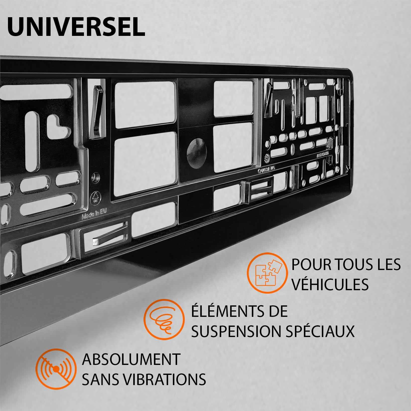 Support Plaque Immatriculation Voiture - [Simple, Durable & sur] - 8 Vis - 520x110 mm - Noir Brillant - Auto Porte Plaque Immatriculation adapté pour Toute Voiture - Fixation pour Plaque - Universel