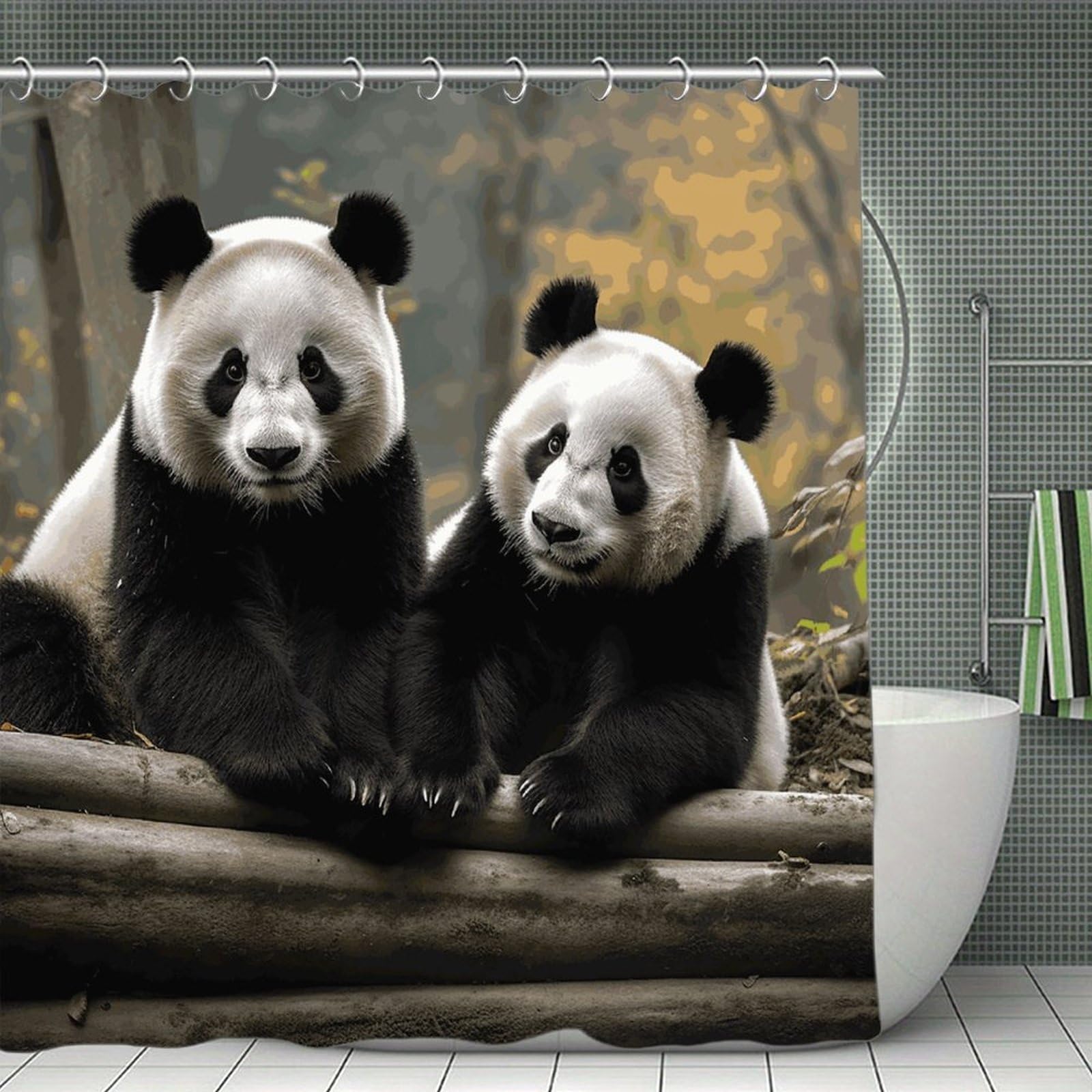 VstaDank Two Big Pandas Shower Curtain Light-Weight Blackout Bathroom Curtain Washable Shower Liner 71x71 Inch Bath Curtain with Metal Holes Bathtub Bath Room