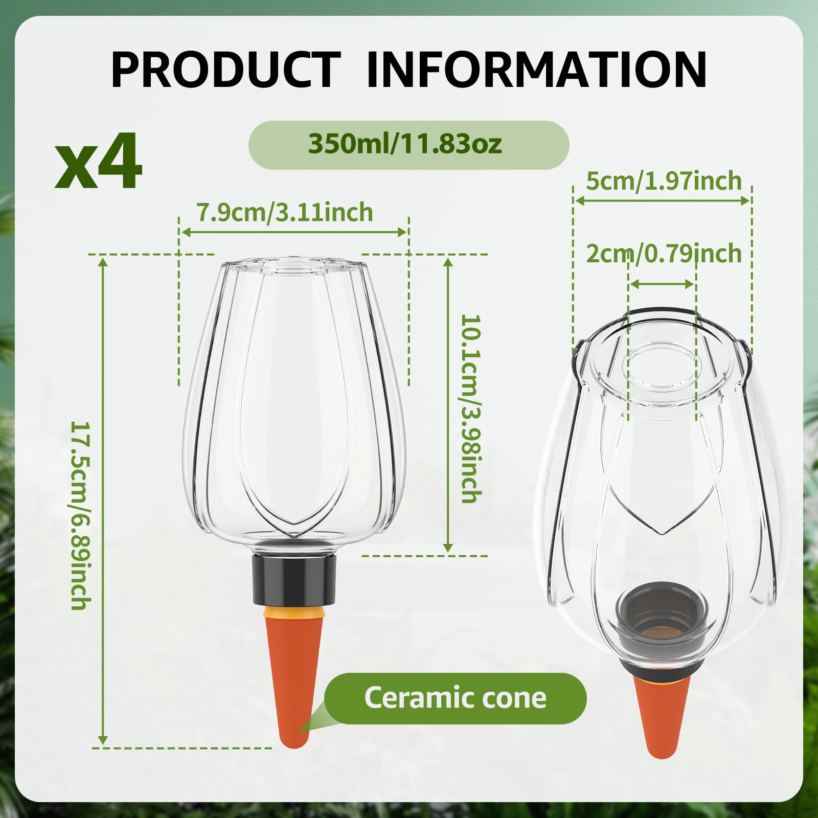 Boules d'arrosage, lot de 4 pour arrosage automatique des plantes, 350 ml/11,8 oz, boule d'arrosage auto-alimentée pour l'arrosage automatique des plantes d'intérieur, de balcon et de jardin (couleur