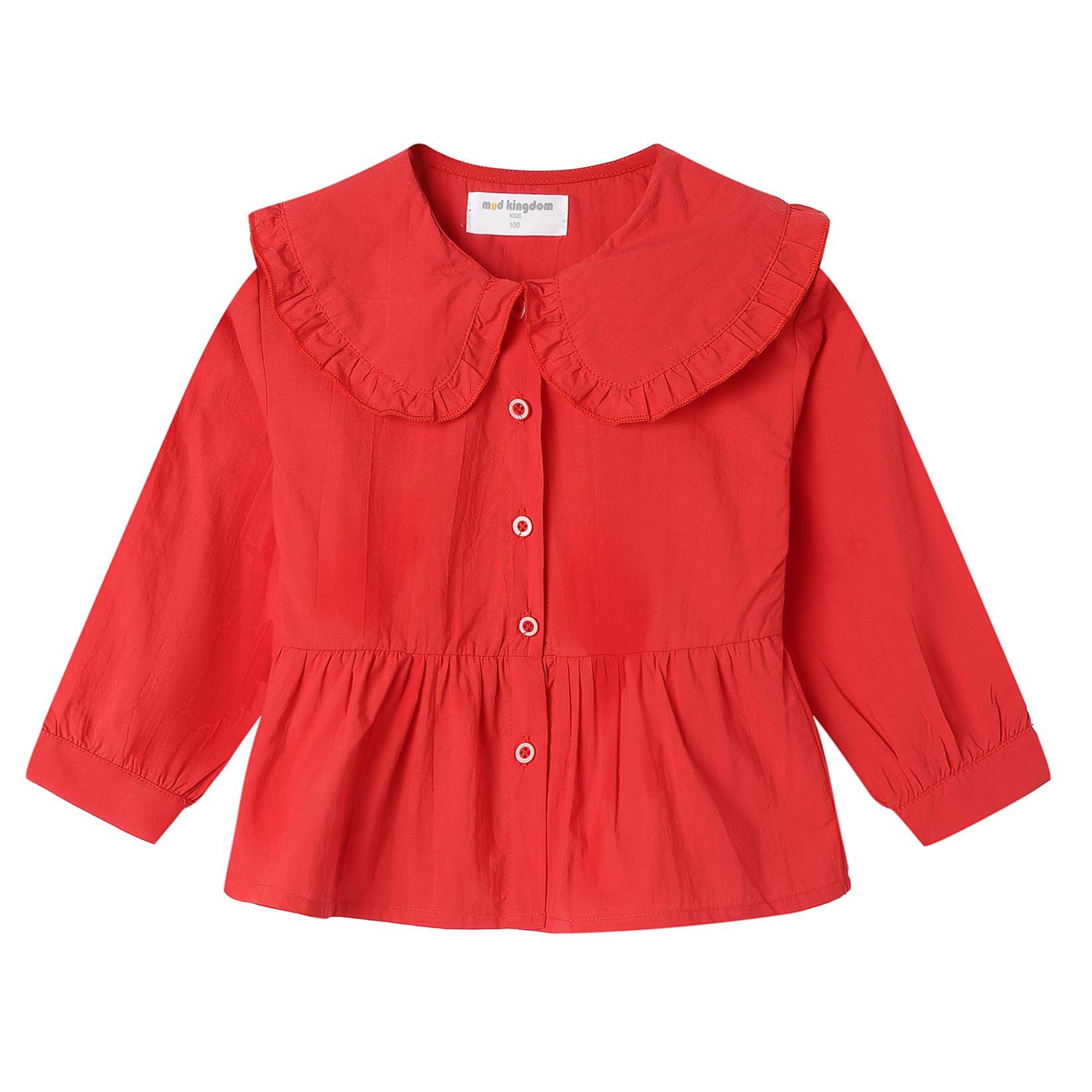 Mud Kingdom Girls Blouse Shirts Spring Fall Long Sleeve Button-Down Top Ruffle Collar