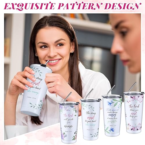 Miniatura 5 de Mifoci 8 vasos cristianos para mujer, regalos de 20 onzas, vaso religioso de acero inoxidable con tapa y pajita, tazas de café cristianas