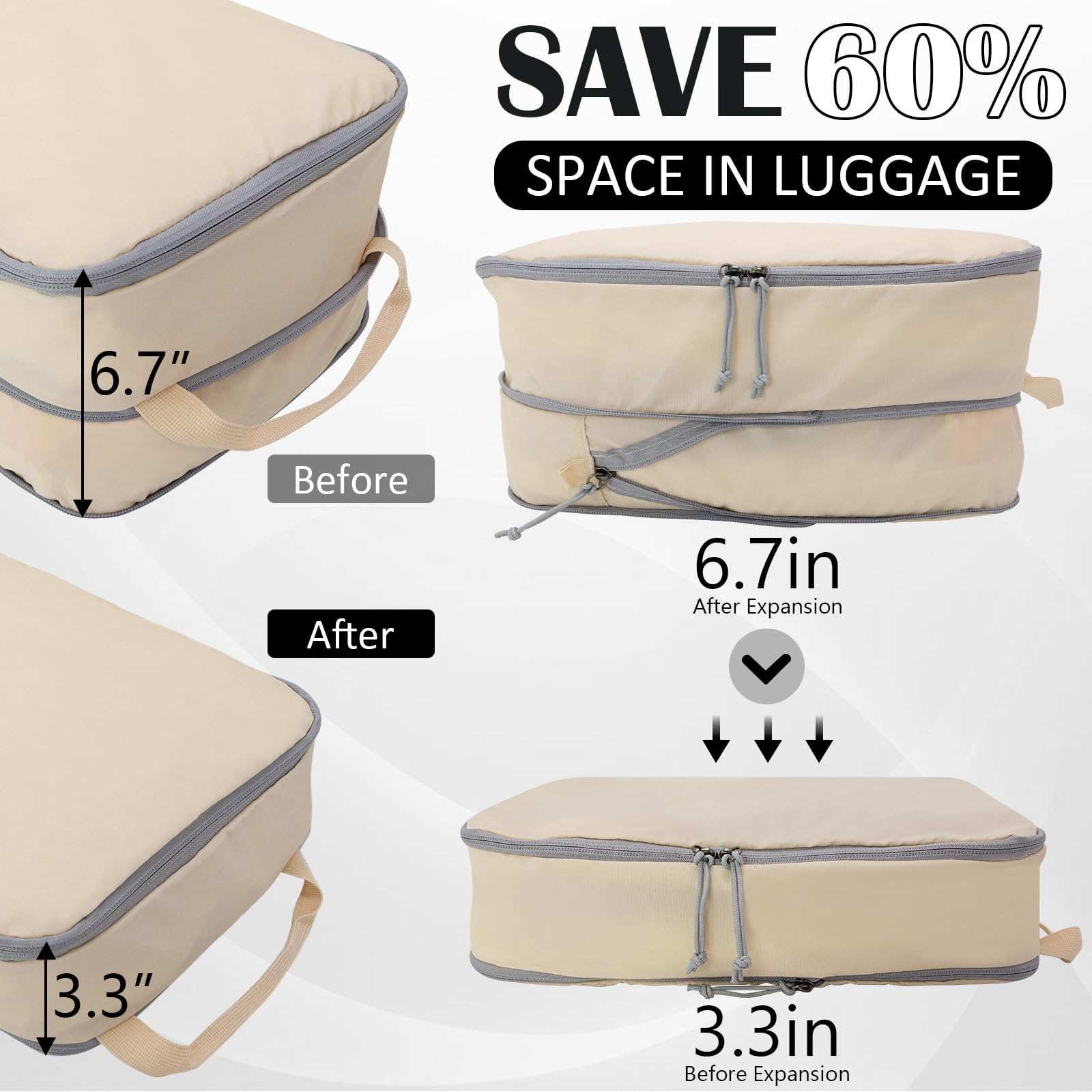 Juego de 2 cubos de compresión extra grandes para viajes, juego de 2 bolsas de compresión, cubos de viaje para maleta, organizador de maleta, accesorios de viaje, bolsas organizadoras de equipaje,