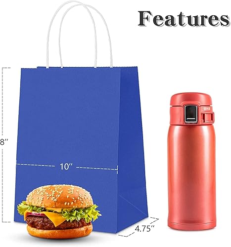 Miniatura 3 de Bolsas de papel Kraft, 50 unidades de 8 x 4.75 x 10 pulgadas, bolsa de papel con asas, bolsas de regalo (50 unidades de 8 x 4.75 x 10 pulgadas, azul)