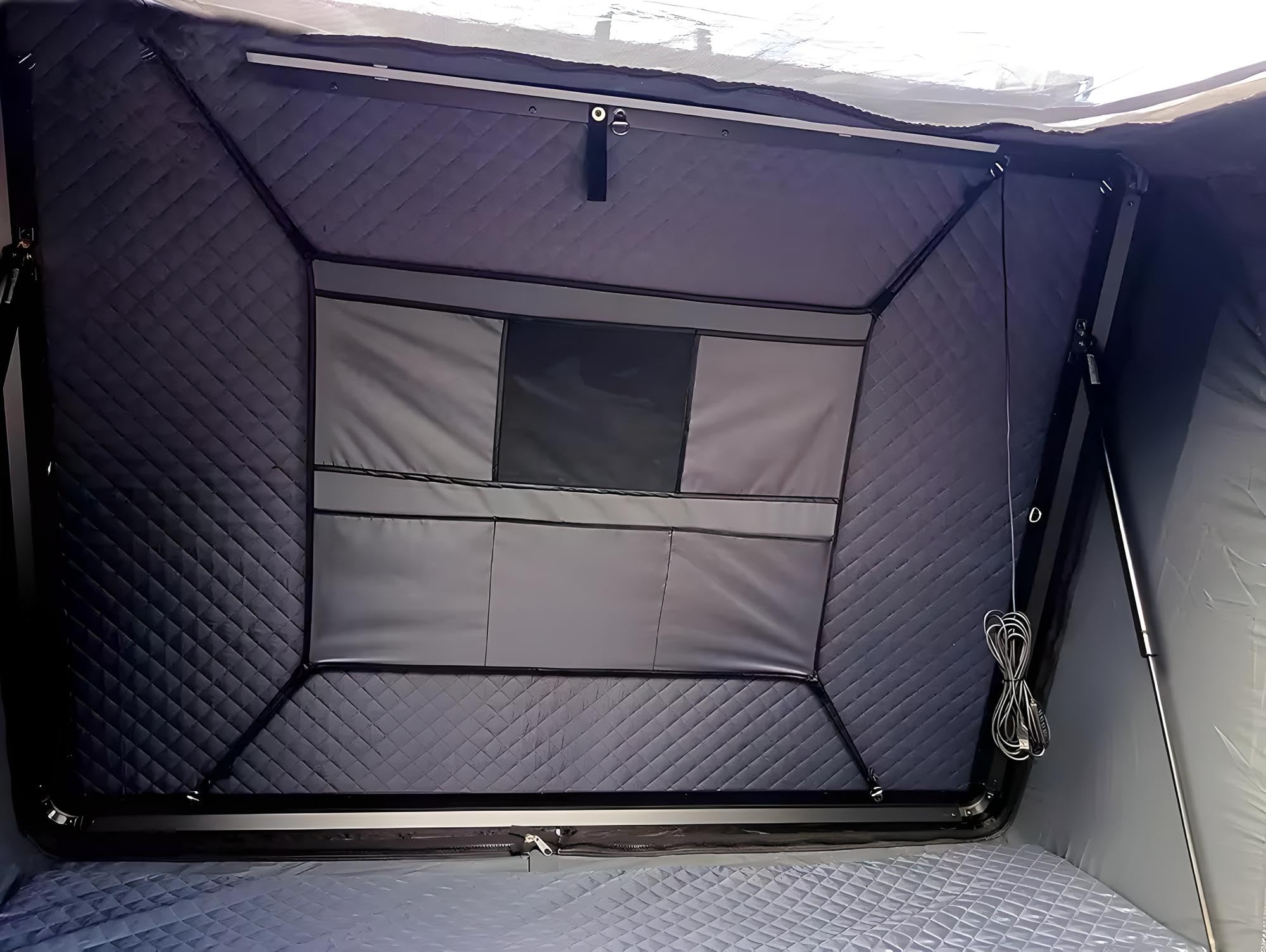 Tienda de campaña para techo de coche, aluminio, 2 tamaños, 5 personas, color gris y negro, LED, opt. toldo o toldo (gris/negro, 190 x 210 x 110 cm, solo tienda de techo)
