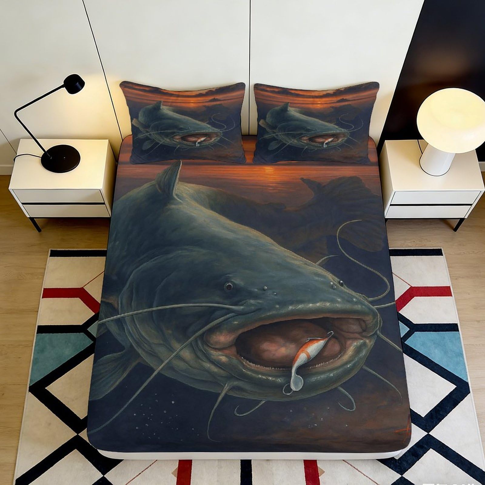 3D Printed realistic shark Fitted Sheet for bedroom, Microfiber soft touch, easy care, wrinkle resistant, apartment bedding 160x200x25cm