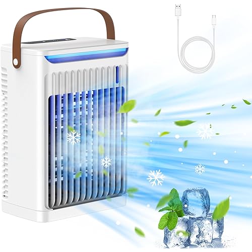 Portable Air Conditioners, 680ML Evaporative Air Conditioner with 5 Speed, 2 Cool Air Spray, 2-6H Timer & 7 Colors Light, Mini Air Cooling Freeze Fan for Bedroom, Office and Camping