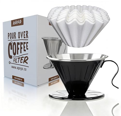 Miniatura 11 de AGOGO Cafetera portátil de goteo V60 - Juego fácil de limpieza compacto gotero de acero inoxidable 304 para acampar y 50 filtros de papel y paño de