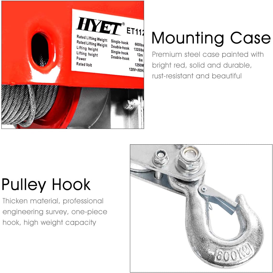 Goplus 1320LBS Lift Electric Hoist Crane Remote Control Power System, Carbon Steel Wire Overhead Crane Garage Ceiling Pulley Winch w/Emergency Stop Switch, UL Approval