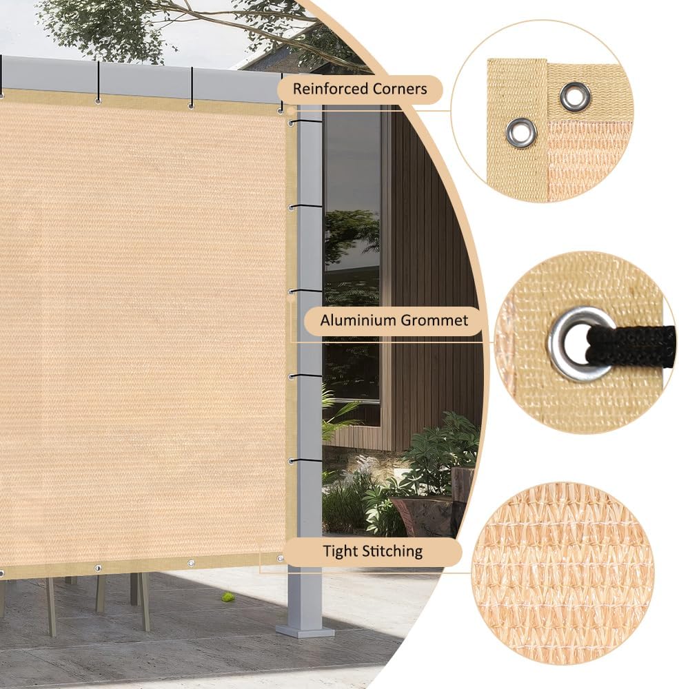 90% Shade Cloth with Grommets, 8 x 10 FT Sun Shade Tarp Pergola Shade Cover Canopy, UV Block Privacy Sun Screen for Outdoor, Patio, Garden, Porch and Deck, Beige
