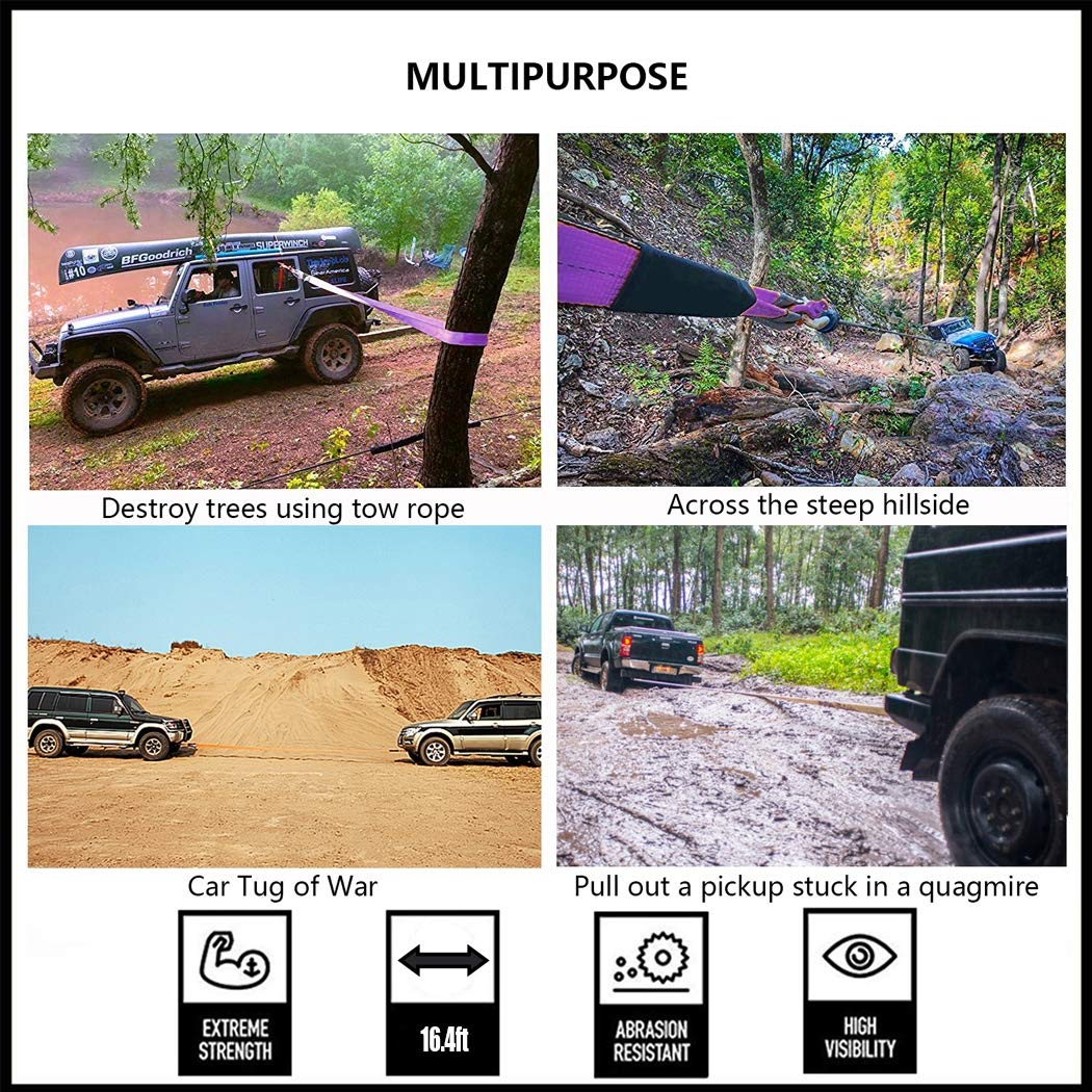Cinghia di Traino 5T 5M ad Alta Resistenza Cinghia di Traino, Cinghia di Traino per Cavo di Traino per Recupero Stradale, Fune di Traino per Carichi Pesanti 4x4, con 2 Ganci di Sicurezza