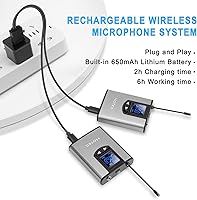 Vista 5 de HOTEC Sistema de micrófono inalámbrico UHF con doble solapa/Lavalier y micrófonos de auriculares sobre PA, mezclador, altavoz, máquina de karaoke