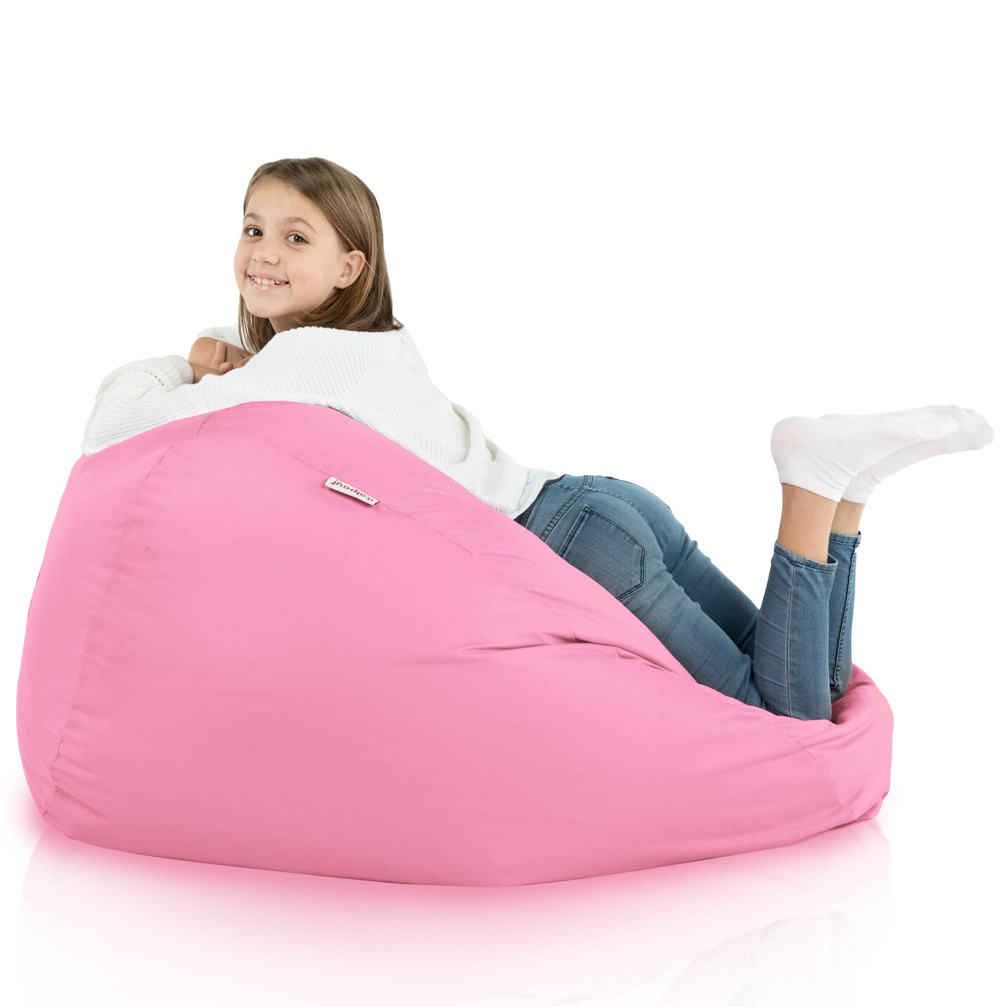 Puff Pera XL, Interior y Exterior, Adultos y Niños, Relleno Perlas Poliestireno, Funda Extraíble, Impermeable, Rosa Claro, 115x90 cm