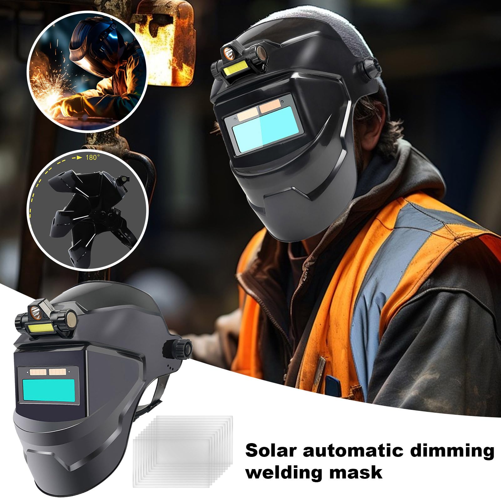 Auto Darkening Welding Helmet, Solar Powered Welding Hood, Breathable Soldering Protective Hood Solar Powered for Manufacturing