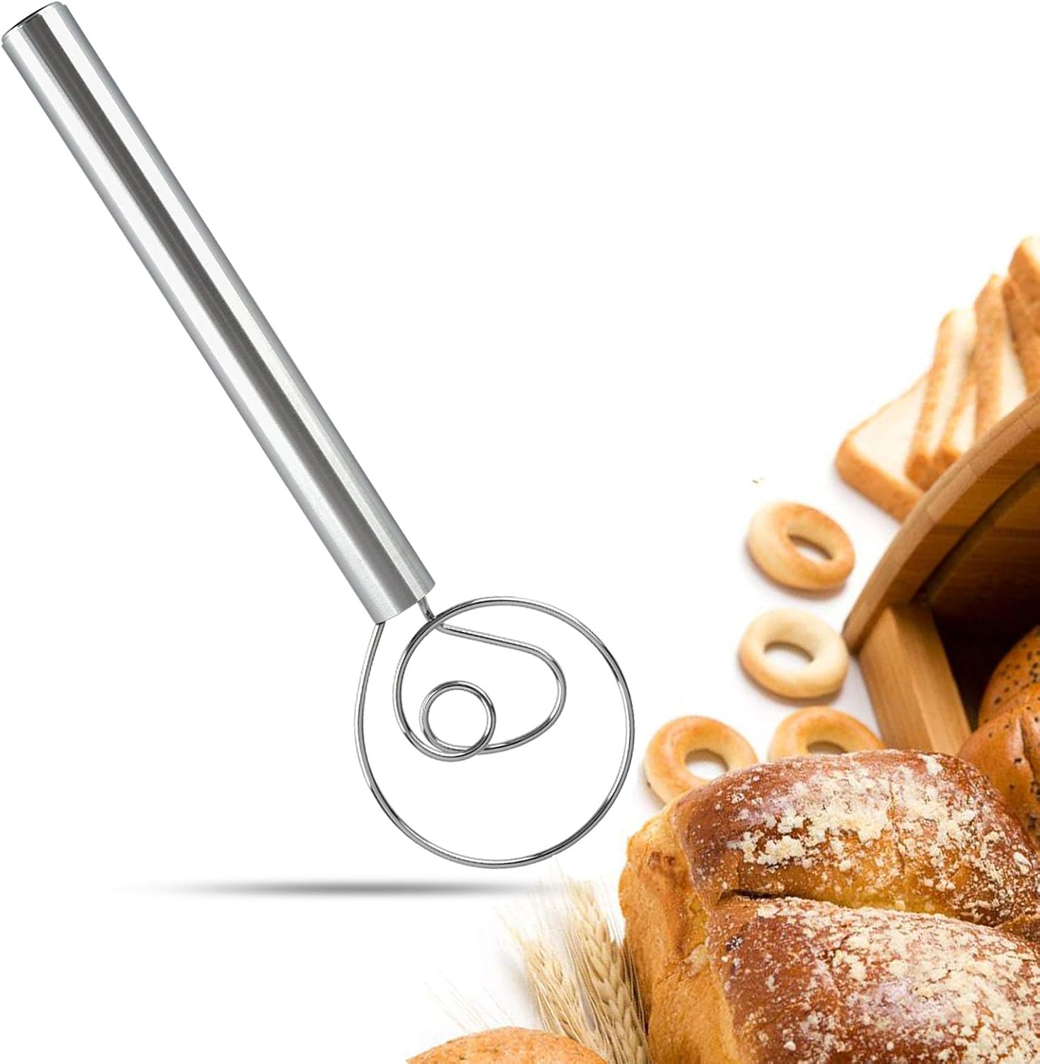 Danish Dough Whisk, Premium 304 Stainless Steel 12-Inch Large Hand Mixer, Perfect Kitchenware Tool for Cake Dessert Bread Pizza Pastry Food - Great As A Gift