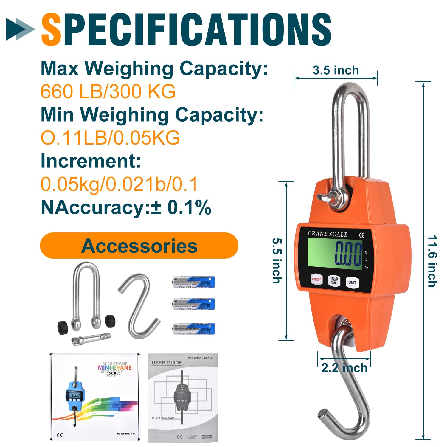 Heavy Duty Digital Hanging Scale - 660lb / 300kg -3