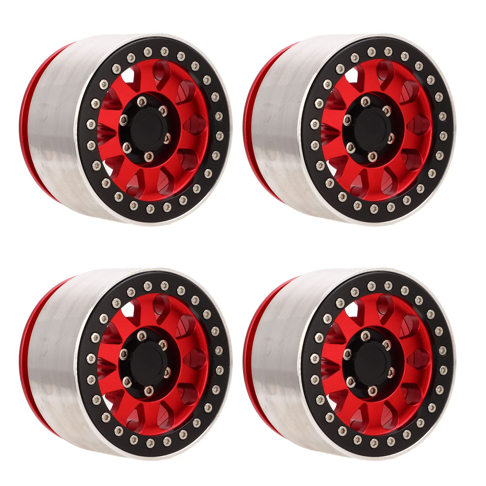 Ruote per Auto RC in Lega di Alluminio Ruote per Veicoli RC Cerchi per Auto Telecomandati per Conversioni 1/6 SCX6 con Design Resistente All'usura Leggero Prestazioni Stabili (rosso)