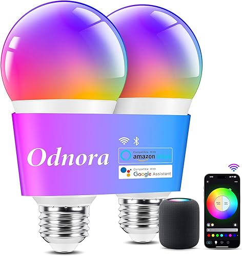Bombillas inteligentes, funcionan con Alexa y Google Assistant, bombillas LED de 9 W que cambian de color RGBTW regulables, bombilla inteligente